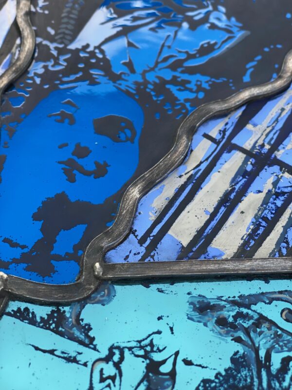 Close up of stained-glass panel made by contemporary artisit, Patricia Dixon