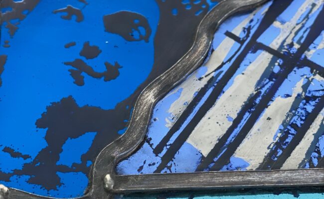 Close up of stained-glass panel made by contemporary artisit, Patricia Dixon