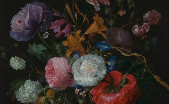Jacob van Walscapelle (1644-1727), Flowers in a Glass Vase, about 1670 (detail) © The National Gallery, London.