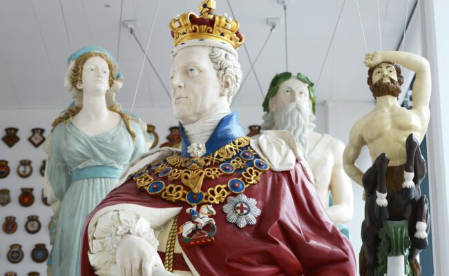 Royal Naval ship's figureheads on display at The Box, Plymouth