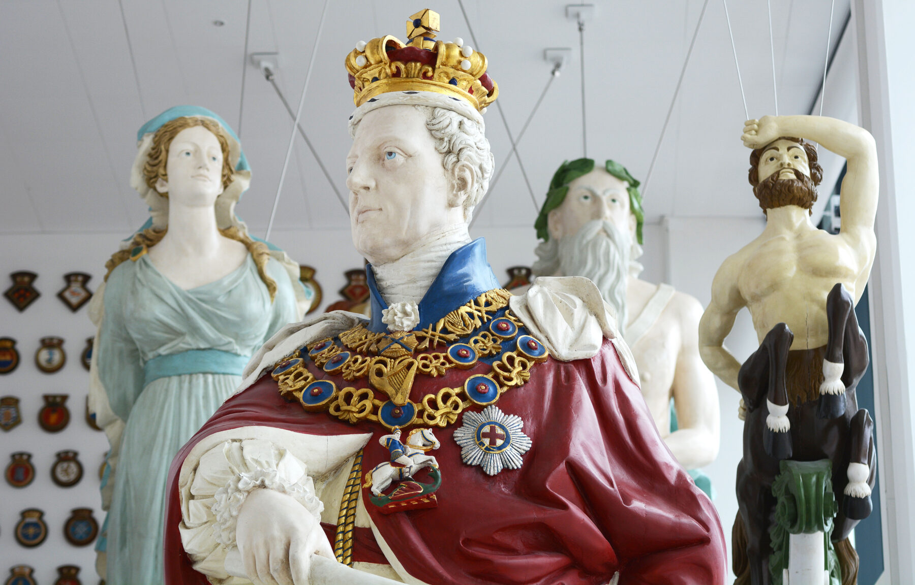 Royal Naval ship's figureheads on display at The Box, Plymouth