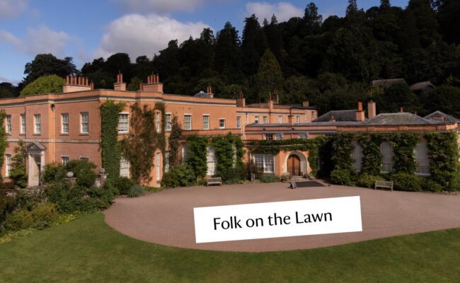 Killerton House with the title 'Folk on the Lawn'