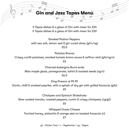 Gin and Jazz menu