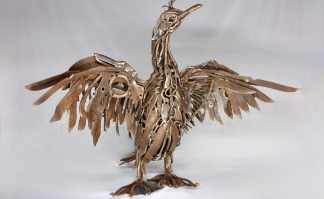 Bird sculpture made from old tools