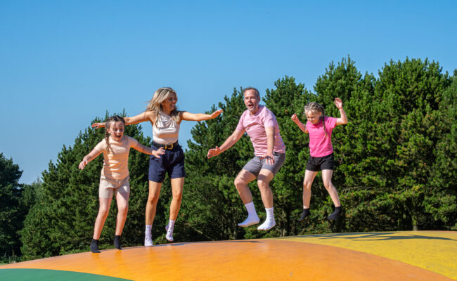family on bouncing pillows