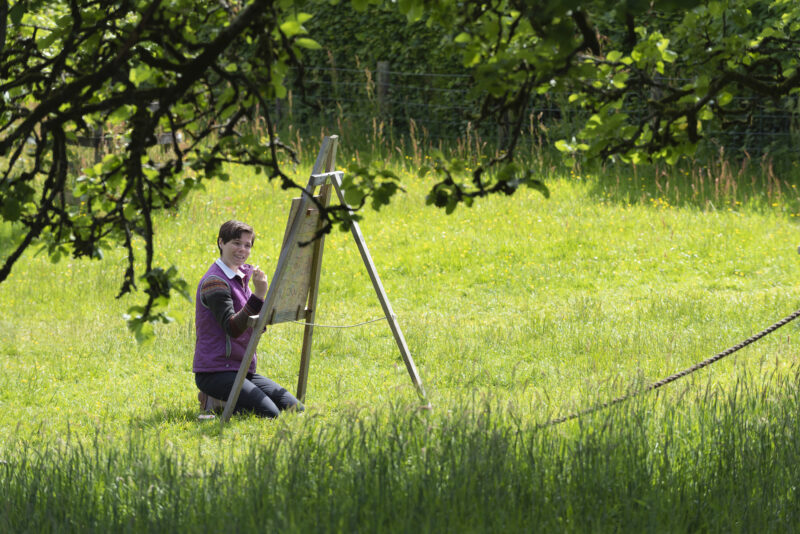 Artist painting in a field