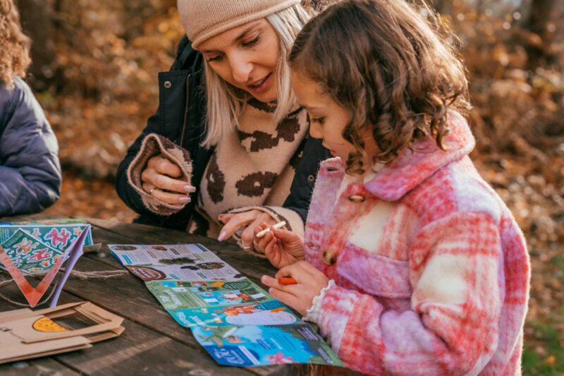 Family completing the Zog activity pack