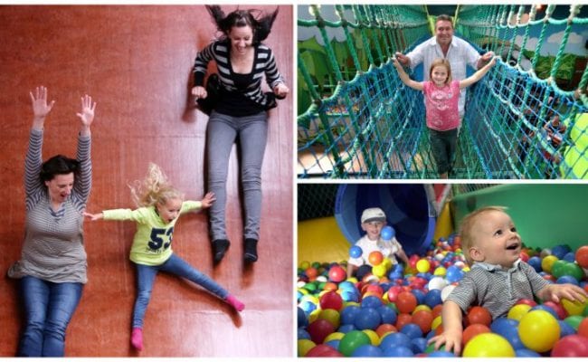 Children playing in soft play and on demon drops