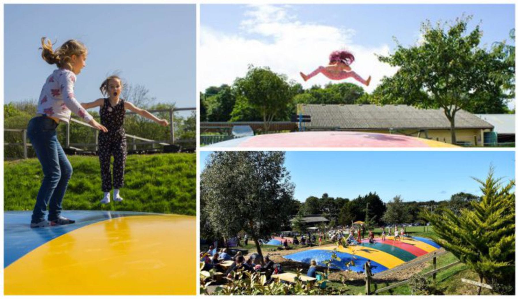 children jumping on large trampoline pillows