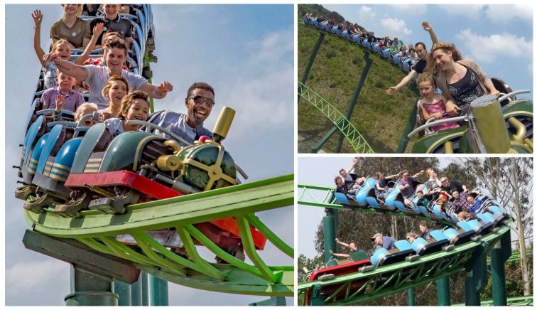 Families riding on rollercosters