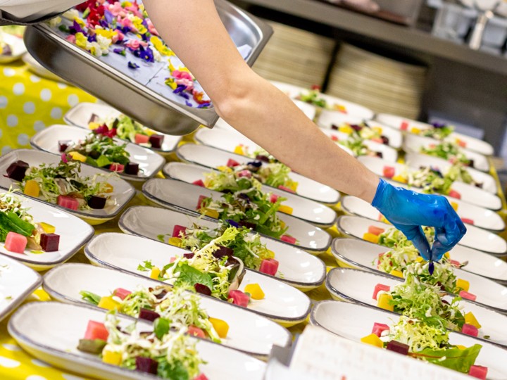 Prepping salad in Quince Honey Farm's Nectary Restaurant