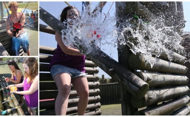 Play area with water catapult