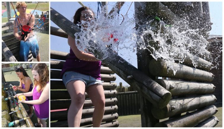 Play area with water catapult