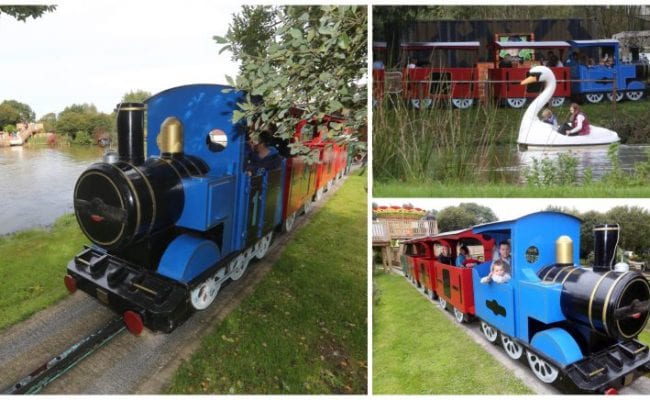 family on train ride, children on swan water activity